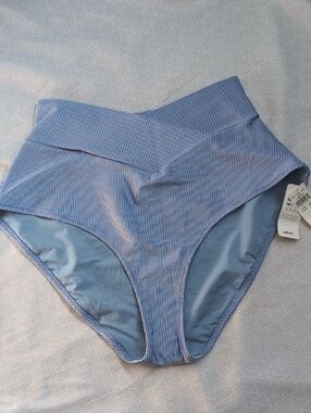 Aerie Ribbed High-Waist Bikini Bottoms in Pale Blue